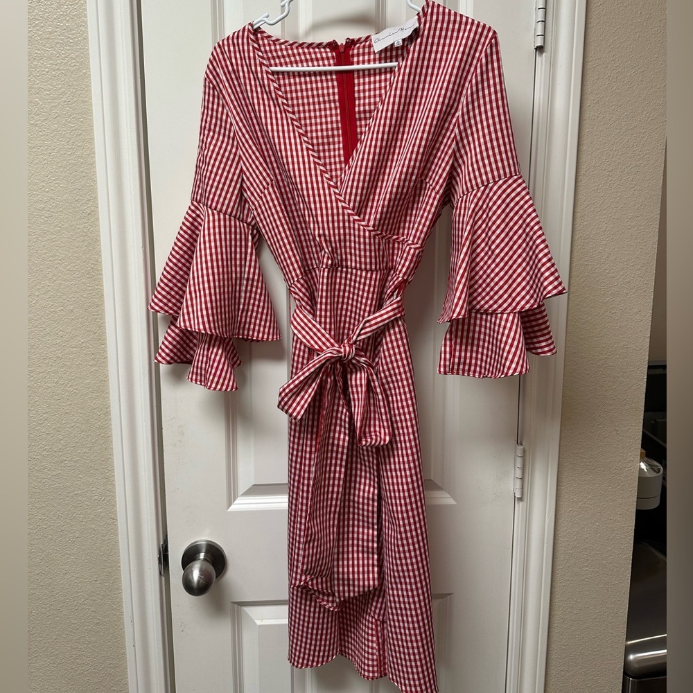 Charles Henry Ruffle Wrap Dress Herringbone Red size medium